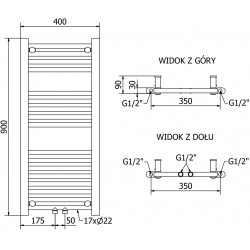Mexen Mars Fürdöszobai radiátor 900 x 400 mm, 309 W, fehér - W110-0900-400-00-20 Törölközö száritó radiátor Törölközö száritó radiátor Fürdöszobai radiátor