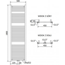 Mexen Mars Fürdöszobai radiátor 1800 x 500 mm, 814 W, fekete - W110-1800-500-00-70 Törölközö száritó radiátor Törölközö száritó radiátor Fürdöszobai radiátor