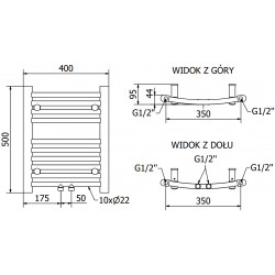 Mexen Ares Fürdöszobai radiátor 500 x 400 mm, 179 W, fekete - W102-0500-400-00-70 Törölközö száritó radiátor Törölközö száritó radiátor Fürdöszobai radiátor