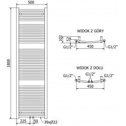 Mexen Ares Fürdöszobai radiátor 1800 x 500 mm, 820 W, fehér - W102-1800-500-00-20 Törölközö száritó radiátor Törölközö száritó radiátor Fürdöszobai radiátor