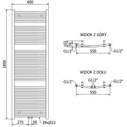 Mexen Ares Fürdöszobai radiátor 1800 x 600 mm, 958 W, fehér - W102-1800-600-00-20 Törölközö száritó radiátor Törölközö száritó radiátor Fürdöszobai radiátor