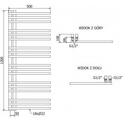 Mexen Neptun Fürdöszobai radiátor 1200 x 500 mm, 456 W, fekete - W101-1200-500-00-70 Törölközö száritó radiátor Törölközö száritó radiátor Fürdöszobai radiátor