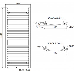 Mexen Helios Fürdöszobai radiátor 1200 x 500 mm, 567 W, antracit - W103-1200-500-00-66 Törölközö száritó radiátor Törölközö száritó radiátor Fürdöszobai radiátor