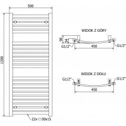 Mexen Helios Fürdöszobai radiátor 1200 x 500 mm, 567 W, fekete - W103-1200-500-00-70 Törölközö száritó radiátor Törölközö száritó radiátor Fürdöszobai radiátor