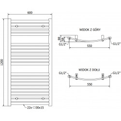 Mexen Helios Fürdöszobai radiátor 1200 x 600 mm, 664 W, fehér - W103-1200-600-00-20 Törölközö száritó radiátor Törölközö száritó radiátor Fürdöszobai radiátor