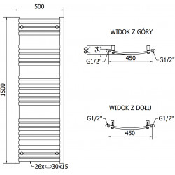 Mexen Helios Fürdöszobai radiátor 1500 x 500 mm, 680 W, fekete - W103-1500-500-00-70 Törölközö száritó radiátor Törölközö száritó radiátor Fürdöszobai radiátor