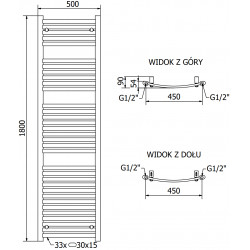 Mexen Helios Fürdöszobai radiátor 1800 x 500 mm, 850 W, fehér - W103-1800-500-00-20 Törölközö száritó radiátor Törölközö száritó radiátor Fürdöszobai radiátor