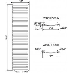 Mexen Helios Fürdöszobai radiátor 1800 x 500 mm, 850 W, fekete - W103-1800-500-00-70 Törölközö száritó radiátor Törölközö száritó radiátor Fürdöszobai radiátor