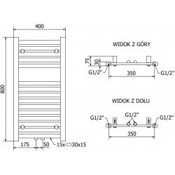 Mexen Hades Fürdöszobai radiátor 800 x 400 mm, 315 W, fehér - W104-0800-400-00-20 Törölközö száritó radiátor Törölközö száritó radiátor Fürdöszobai radiátor