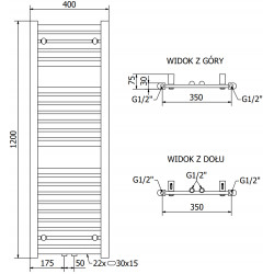 Mexen Hades Fürdöszobai radiátor 1200 x 400 mm, 465 W, fehér - W104-1200-400-00-20 Törölközö száritó radiátor Törölközö száritó radiátor Fürdöszobai radiátor