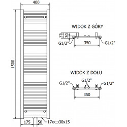 Mexen Hades Fürdöszobai radiátor 1500 x 400 mm, 574 W, fehér - W104-1500-400-00-20 Törölközö száritó radiátor Törölközö száritó radiátor Fürdöszobai radiátor