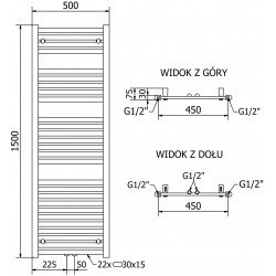 Mexen Hades Fürdöszobai radiátor 1500 x 500 mm, 693 W, fehér - W104-1500-500-00-20 Törölközö száritó radiátor Törölközö száritó radiátor Fürdöszobai radiátor