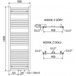 Mexen Hades Fürdöszobai radiátor 1500 x 500 mm, 693 W, fekete - W104-1500-500-00-70 Törölközö száritó radiátor Törölközö száritó radiátor Fürdöszobai radiátor