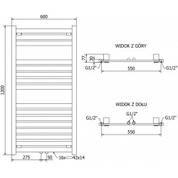Mexen Uran Fürdöszobai radiátor 1200 x 600 mm, 615 W, fekete - W105-1200-600-00-70 Törölközö száritó radiátor Törölközö száritó radiátor Fürdöszobai radiátor