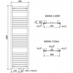 Mexen Uran Fürdöszobai radiátor 1800 x 500 mm, 790 W, fekete - W105-1800-500-00-70 Törölközö száritó radiátor Törölközö száritó radiátor Fürdöszobai radiátor