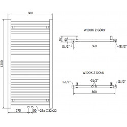Mexen Pluton Fürdöszobai radiátor 1200 x 600 mm, 718 W, fekete - W106-1200-600-00-70 Törölközö száritó radiátor Törölközö száritó radiátor Fürdöszobai radiátor
