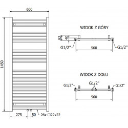 Mexen Pluton Fürdöszobai radiátor 1450 x 600 mm, 826 W, fehér - W106-1450-600-00-20 Törölközö száritó radiátor Törölközö száritó radiátor Fürdöszobai radiátor