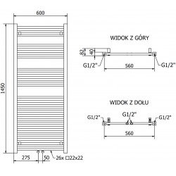 Mexen Pluton Fürdöszobai radiátor 1450 x 600 mm, 826 W, fekete - W106-1450-600-00-70 Törölközö száritó radiátor Törölközö száritó radiátor Fürdöszobai radiátor