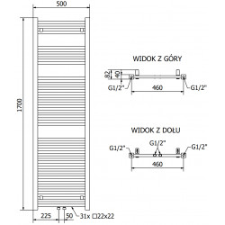 Mexen Pluton Fürdöszobai radiátor 1700 x 500 mm, 844 W, fekete - W106-1700-500-00-70 Törölközö száritó radiátor Törölközö száritó radiátor Fürdöszobai radiátor