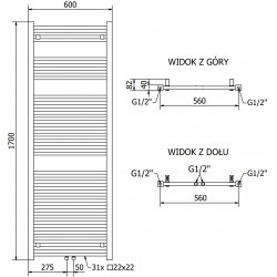 Mexen Pluton Fürdöszobai radiátor 1700 x 600 mm, 980 W, fehér - W106-1700-600-00-20 Törölközö száritó radiátor Törölközö száritó radiátor Fürdöszobai radiátor