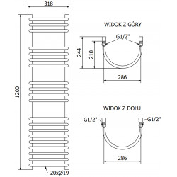 Mexen Eros Fürdöszobai radiátor 1200 x 318 mm, 419 W, fehér - W112-1200-318-00-20 Törölközö száritó radiátor Törölközö száritó radiátor Fürdöszobai radiátor