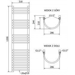 Mexen Eros Fürdöszobai radiátor 1200 x 318 mm, 419 W, antracit - W112-1200-318-00-66 Törölközö száritó radiátor Törölközö száritó radiátor Fürdöszobai radiátor