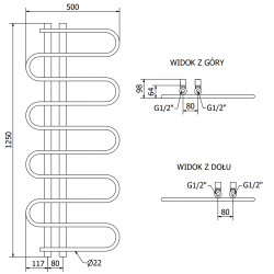 Mexen Kiso Fürdöszobai radiátor 1250 x 500 mm, 256 W, fekete - W114-1250-500-00-70 Törölközö száritó radiátor Törölközö száritó radiátor Fürdöszobai radiátor
