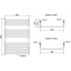 Mexen Apollo Fürdöszobai radiátor 860 x 550 mm, 479 W, fekete - W117-0860-550-00-70 Törölközö száritó radiátor Törölközö száritó radiátor Fürdöszobai radiátor