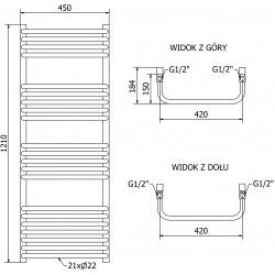 Mexen Apollo Fürdöszobai radiátor 1210 x 450 mm, 563 W, fekete - W117-1210-450-00-70 Törölközö száritó radiátor Törölközö száritó radiátor Fürdöszobai radiátor