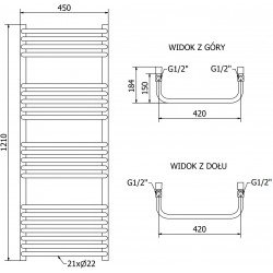 Mexen Apollo Fürdöszobai radiátor 1210 x 450 mm, 563 W, fekete - W117-1210-450-00-70 Törölközö száritó radiátor Törölközö száritó radiátor Fürdöszobai radiátor