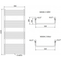 Mexen Apollo Fürdöszobai radiátor 1210 x 550 mm, 638 W, fekete - W117-1210-550-00-70 Törölközö száritó radiátor Törölközö száritó radiátor Fürdöszobai radiátor