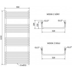 Mexen Apollo Fürdöszobai radiátor 1210 x 550 mm, 638 W, fekete - W117-1210-550-00-70 Törölközö száritó radiátor Törölközö száritó radiátor Fürdöszobai radiátor