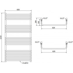 Mexen Apollo Fürdöszobai radiátor 1210 x 650 mm, 713 W, fehér - W117-1210-650-00-20 Törölközö száritó radiátor Törölközö száritó radiátor Fürdöszobai radiátor