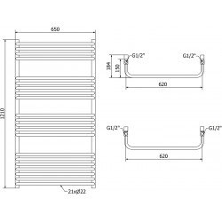 Mexen Apollo Fürdöszobai radiátor 1210 x 650 mm, 713 W, fekete - W117-1210-650-00-70 Törölközö száritó radiátor Törölközö száritó radiátor Fürdöszobai radiátor