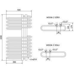 Mexen Ops Fürdöszobai radiátor 1000 x 550 mm, 517 W, fehér - W122-1000-550-00-20 Törölközö száritó radiátor Törölközö száritó radiátor Fürdöszobai radiátor