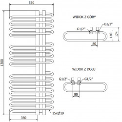 Mexen Ops Fürdöszobai radiátor 1300 x 550 mm, 694 W, fehér - W122-1300-550-00-20 Törölközö száritó radiátor Törölközö száritó radiátor Fürdöszobai radiátor
