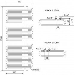 Mexen Ops Fürdöszobai radiátor 1300 x 550 mm, 694 W, fekete - W122-1300-550-00-70 Törölközö száritó radiátor Törölközö száritó radiátor Fürdöszobai radiátor