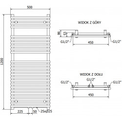 Mexen Sol Fürdöszobai radiátor 1200 x 500 mm, 569 W, antracit - W125-1200-500-00-66 Törölközö száritó radiátor Törölközö száritó radiátor Fürdöszobai radiátor