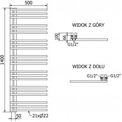 Mexen Neptun Fürdöszobai radiátor 1400 x 500 mm, 532 W, antracit - W101-1400-500-00-66 Törölközö száritó radiátor Törölközö száritó radiátor Fürdöszobai radiátor