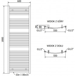 Mexen Helios Fürdöszobai radiátor 1800 x 600 mm, 786 W, arany - W103-1800-600-00-50 Törölközö száritó radiátor Törölközö száritó radiátor Fürdöszobai radiátor