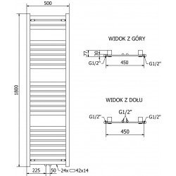 Mexen Uran Fürdöszobai radiátor 1800 x 500 mm, 790 W, antracit - W105-1800-500-00-66 Törölközö száritó radiátor Törölközö száritó radiátor Fürdöszobai radiátor