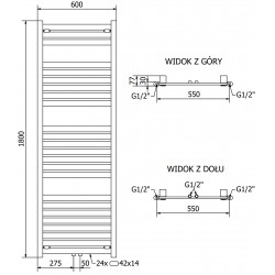 Mexen Uran Fürdöszobai radiátor 1800 x 600 mm, 923 W, antracit - W105-1800-600-00-66 Törölközö száritó radiátor Törölközö száritó radiátor Fürdöszobai radiátor