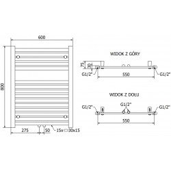 Mexen Hades Fürdöszobai radiátor 800 x 600 mm, 353 W, króm - W104-0800-600-00-01 Törölközö száritó radiátor Törölközö száritó radiátor Fürdöszobai radiátor