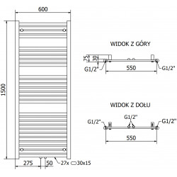 Mexen Hades Fürdöszobai radiátor 1500 x 600 mm, 812 W, antracit - W104-1500-600-00-66 Törölközö száritó radiátor Törölközö száritó radiátor Fürdöszobai radiátor