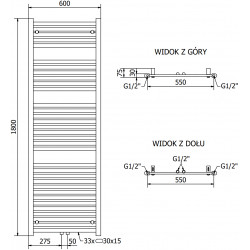Mexen Hades Fürdöszobai radiátor 1800 x 600 mm, 780 W, króm - W104-1800-600-00-01 Törölközö száritó radiátor Törölközö száritó radiátor Fürdöszobai radiátor
