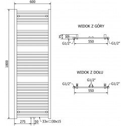 Mexen Hades Fürdöszobai radiátor 1800 x 600 mm, 988 W, antracit - W104-1800-600-00-66 Törölközö száritó radiátor Törölközö száritó radiátor Fürdöszobai radiátor