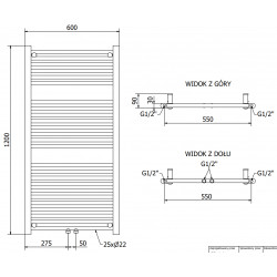 Mexen Mars Fürdöszobai radiátor 1200 x 600 mm, 487 W, króm - W110-1200-600-00-01 Törölközö száritó radiátor Törölközö száritó radiátor Fürdöszobai radiátor