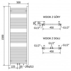 Mexen Mars Fürdöszobai radiátor 1500 x 500 mm, 626 W, antracit - W110-1500-500-00-66 Törölközö száritó radiátor Törölközö száritó radiátor Fürdöszobai radiátor