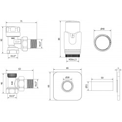 Mexen G00 termosztatikus szögletes készlet takaróval S, Króm - W901-900-909-01 Termosztatikus fej készletek Termosztatikus fej készletek 500051 Mexen
