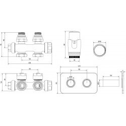 Mexen G00 termosztatikus készlet sarok/egyenes takaróval S, Duplex, DN50, fehér - W908-900-910-20 Termosztatikus fej készletek